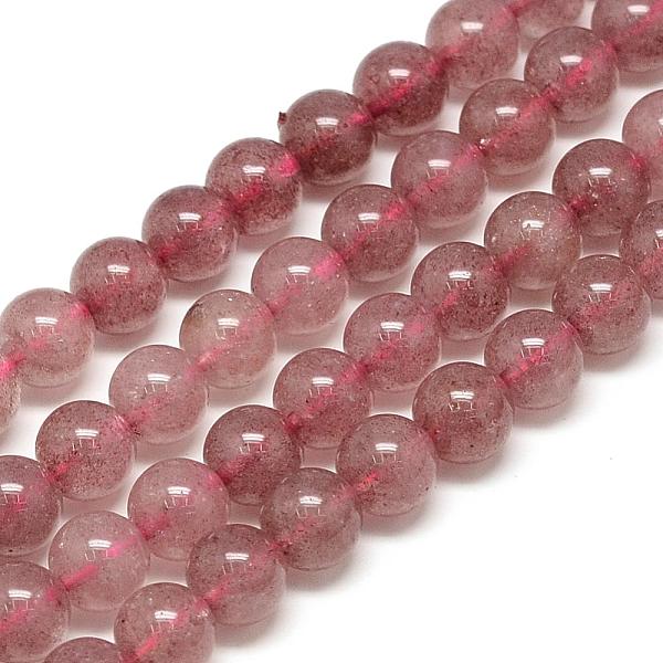 PandaHall Natural Strawberry Quartz Beads Strands, Round, 10x9.5mm, Hole: 1mm, about 38pcs/strand, 14.5 inch Strawberry Quartz Round