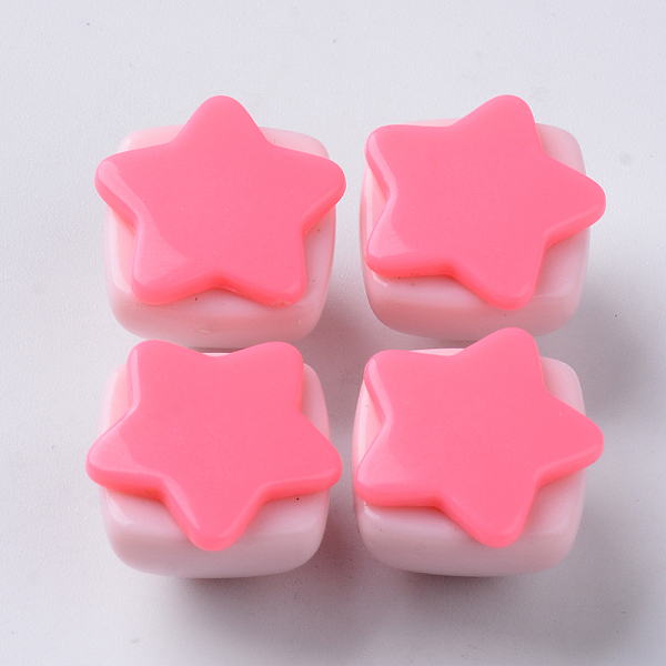 

PandaHall Opaque Acrylic Beads, Two Tone, with Star Flat Plate, Half Drilled, Pyramid, Hot Pink, 16~17x16x13.5mm, Half Hole: 3.5mm Acrylic...