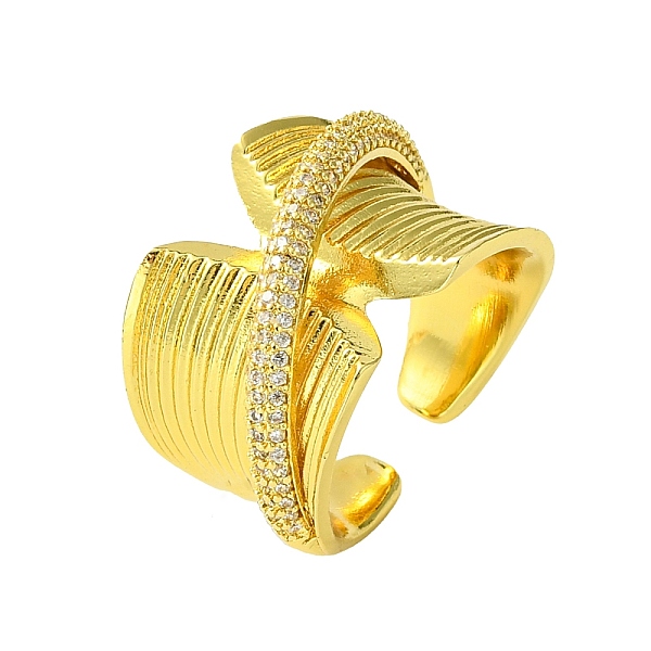 

PandaHall Brass Micro Pave Cubic Zirconia Open Cuff Ring, Wide Band Rings, Real 16K Gold Plated, US Size 7 3/4(17.9mm) Brass+Cubic Zirconia..., Clear