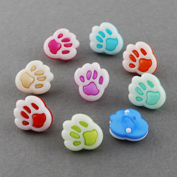PandaHall Acrylic Shank Buttons, 1-Hole, Dyed, Paw, Mixed Color, 19x17x8mm, Hole: 4x2mm Acrylic Others Multicolor