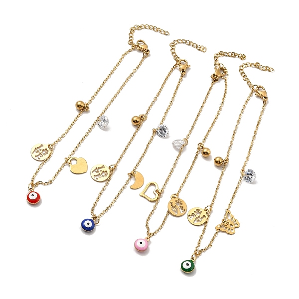 

PandaHall Enamel Evil Eye & Cubic Zirconia & 304 Stainless Steel Charms Anklet, Word Love Anklet for Women, Golden, Mixed Patterns, Pendant..., Multicolor