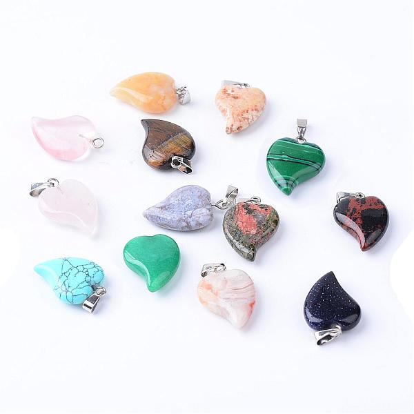 

PandaHall Natural & Synthetic Mixed Stone Pendants with Brass Findings, Heart, 21~23x14~15x5~6mm, Hole: 2x6mm Mixed Stone Heart