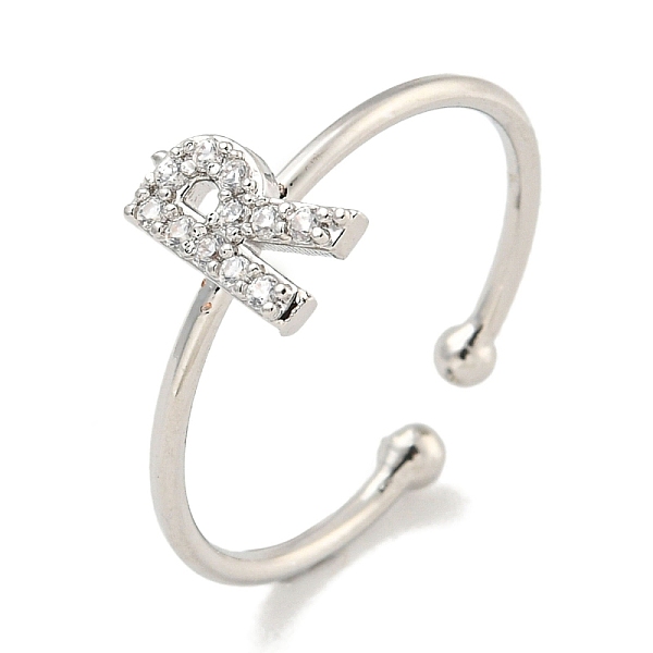 

PandaHall Rack Plating Brass Open Cuff Rings for Women, with Cubic Zirconia, Cadmium Free & Lead Free, Long-Lasting Plated, Letter, Letter R...