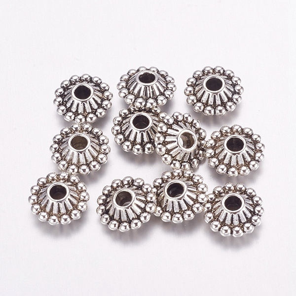 

PandaHall Tibetan Style Spacer Beads, Lead Free and Cadmium Free, Bicone, Antique Silver, about 11mm in diameter, 5mm thick, hole: 3mm Alloy...