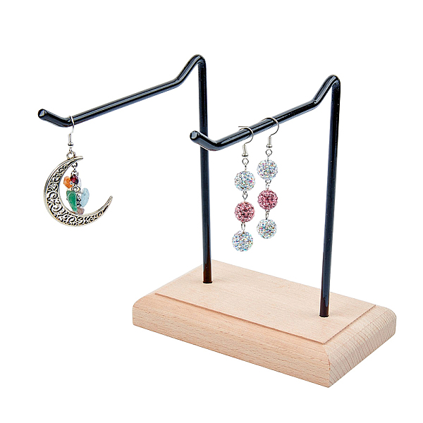 

PandaHall 1-Tier 2-Row Wood Jewelry Display Stands, with Electrophoresis Black Tone Iron Findings, for Earrings, Bracelet, Keychain..., Orange