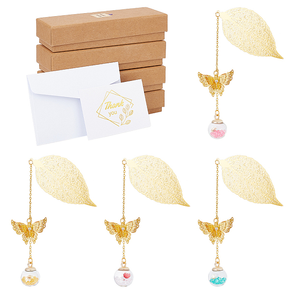 

PandaHall Glass Ball & 3D Brass Butterfly Pendant Bookmarks, with Paper Greeting Card & Envelopes, Cardboard Boxes, Golden Brass Butterfly..., Multicolor