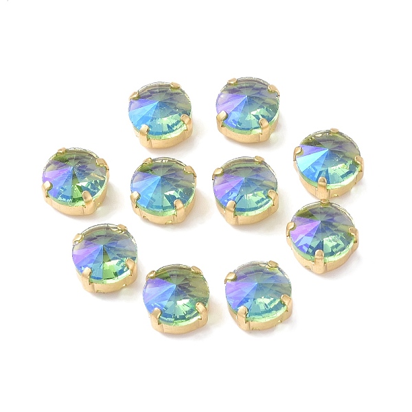 

PandaHall Moonlight Effect Flat Round Sew on Rhinestone, Multi-strand Links, with Golden Tone Brass Prong Settings, Garments Accessories..., Green