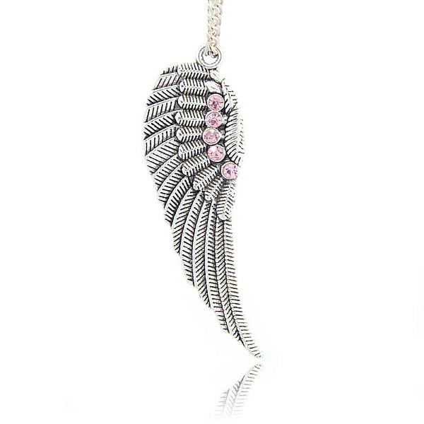 

PandaHall Antique Silver Plated Alloy Wing Big Pendants, with Rhinestones, Light Rose, 52x17x2mm, Hole: 2mm Alloy+Rhinestone Wing Pink