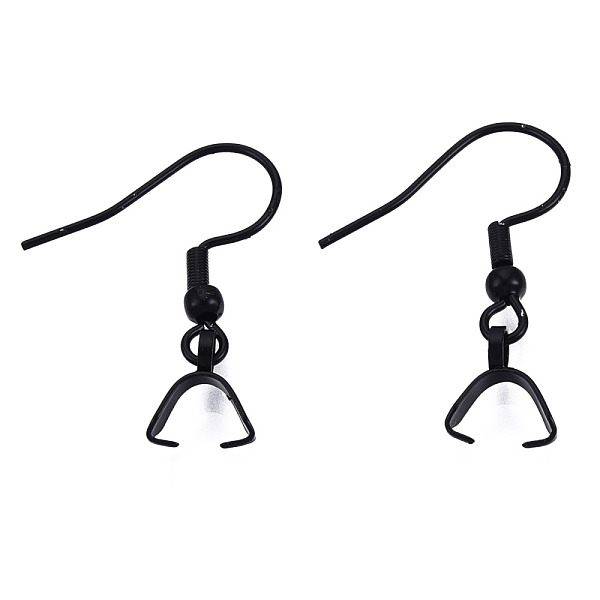 304 Stainless Steel Hooks, Ear Wire, with Ice Pick Pinch Bails, Electrophoresis Black, 27x20mm, 21 Gauge, Pin: 0.7mm