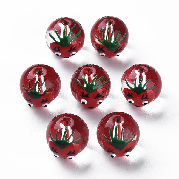 

PandaHall Transparent Glass Enamel Beads, Round with Tomato, Dark Red, 13.5~14x12~12.5x11.5mm, Hole: 1.6~2mm Glass Round