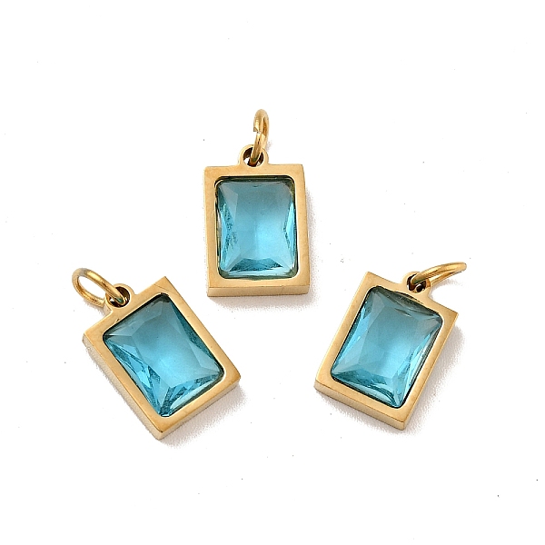 

PandaHall Vacuum Plating 304 Stainless Steel Pendants, with Cubic Zirconia and Jump Rings, Single Stone Charms, Rectangle, Golden, Dark...
