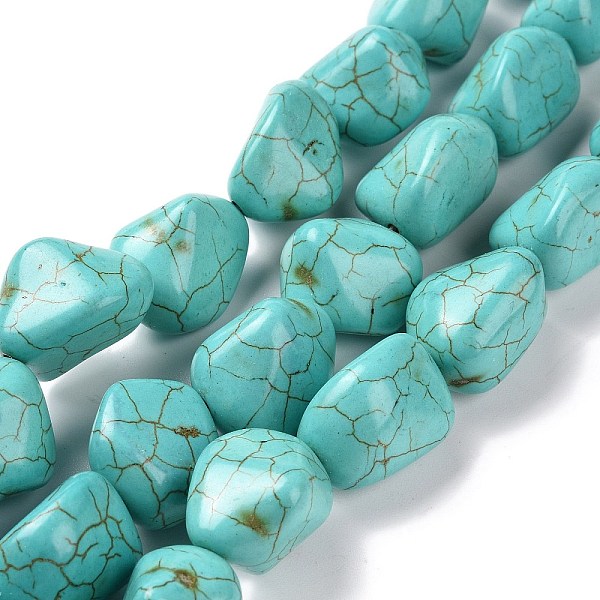 

PandaHall Synthetic Turquoise Beads Strands, Dyed, Turquoise, 19~22x14~16mm, Hole, 1mm, about 20 pcs/strand, 15 inch, 8~9 strands/1000g..., Green