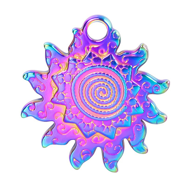 

PandaHall 201 Stainless Steel Pendants, Sun Charms with Vortex Pattern, Rainbow Color, 22x20x1mm, Hole: 1.2mm 201 Stainless Steel Others