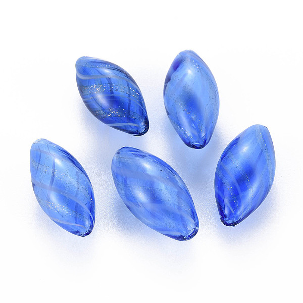 

PandaHall Transparent Handmade Blown Glass Globe Beads, with Glitter Powder, Stripe Pattern, Rice, Dodger Blue, 25~27x12~13mm, Hole: 1~2mm...