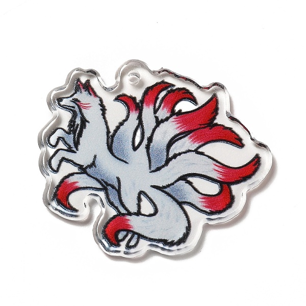 

PandaHall Printed Transparent Acrylic Pendants, Nine-tailed Fox Charm, 31x35.6x2.4mm, Hole: 1.8mm Acrylic Fox