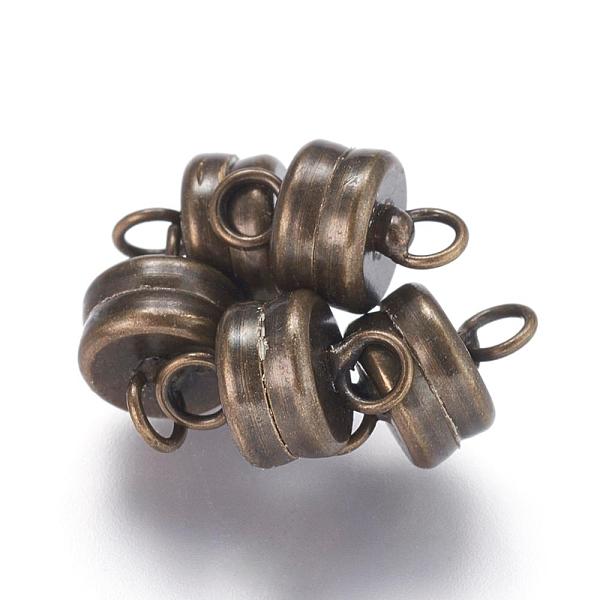 

PandaHall Brass Magnetic Clasps with Loops, Flat Round, Antique Bronze, 11x7mm, Hole: 2mm Brass Flat Round