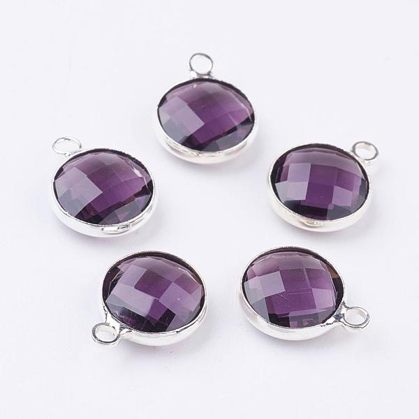 

PandaHall Silver Color Plated Brass Glass Flat Round Charms, Faceted, Purple, 12x8.5x3mm, Hole: 1.5mm Brass+Glass Flat Round Purple