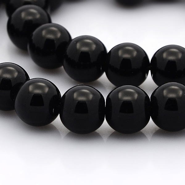 

PandaHall Round Glass Beads Strands, Black, 10mm, Hole: 1mm, about 23pcs/strand, 15.3 inch Glass Round Black