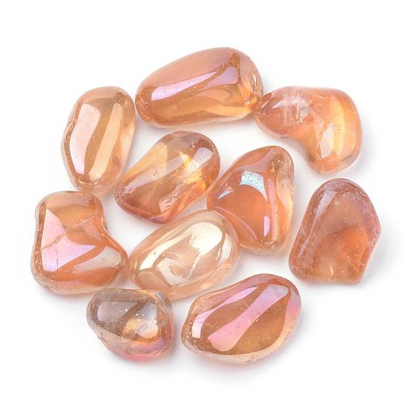 

PandaHall Vacuum Plating Natural Quartz Crystal Beads, Tumbled Stone, Nuggets, No Hole, Light Salmon, 17~29x12~25x7~18mm Quartz Crystal..., Red