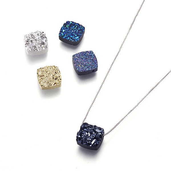 

PandaHall Brass Pendant Necklaces, with Druzy Resin and Box Chains, Square, Platinum, Mixed Color, 17.71 inch(45cm), Pendant: 10x10x3~4.5mm..., Multicolor