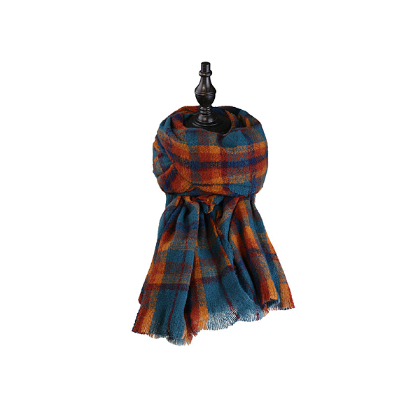 

PandaHall Knitting Wool Long Polyester Tartan Scarf, Couple Style Winter/Fall Warm Soft Scarves, Orange Red, 169~210x61cm Wool Tartan