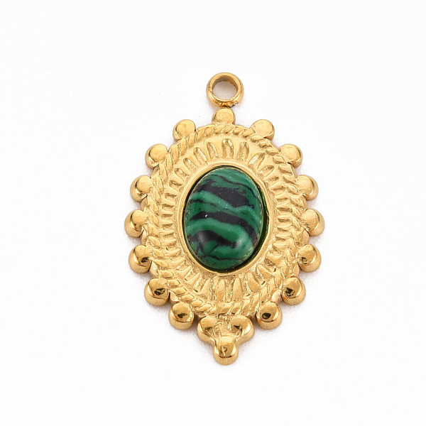 

PandaHall 304 Stainless Steel Pendants, with Malachite, Oval, Green, 23.5x15x4~5mm, Hole: 1.8mm 304 Stainless Steel Oval Green