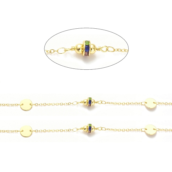 

PandaHall Rack Plating Brass Flat Round Link Chains, with Colorful Cubic Zirconia Disc Braded, Soldered, with Spool, Lead Free & Cadmium...