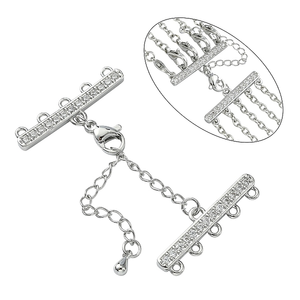 

PandaHall Brass Micro Pave Cubic Zirconia Chain Extender, Necklace Layering Clasps, with 5 Strands 10-Hole Ends and Lobster Claw Clasps...