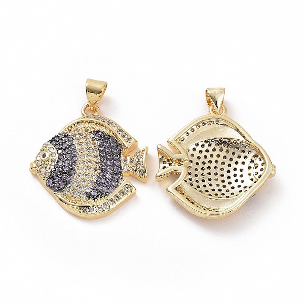 

PandaHall Brass Micro Pave Clear Cubic Zirconia Pendants, Fish, Medium Purple, 25x23x4mm, Hole: 3.5x5mm Brass+Cubic Zirconia Fish