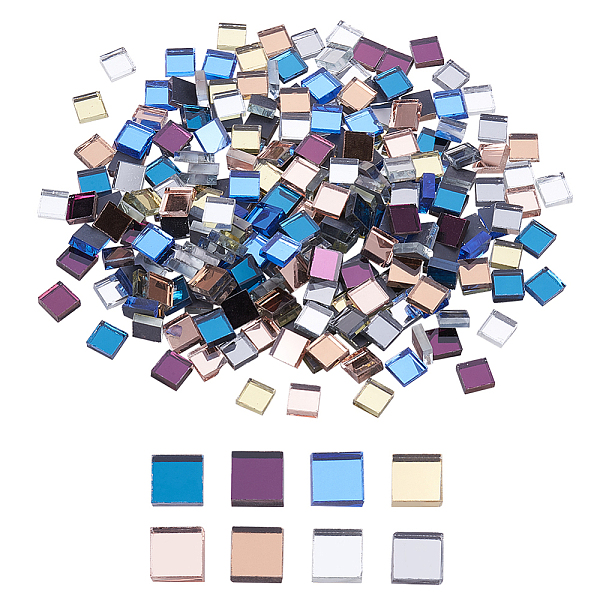 

PandaHall Glass Cabochons, Square, Mixed Color, 9.5~10x9.5~10x3.5~4mm, 30pcs/color, 240pcs/box Glass Square Multicolor