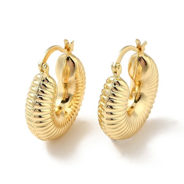 

PandaHall Brass Hoop Earrings, Grooved Circle Hoop Earring, Thick Hoop Earrings, Real 18K Gold Plated, 28x25x8mm, Pin: 0.7x1mm Brass Round