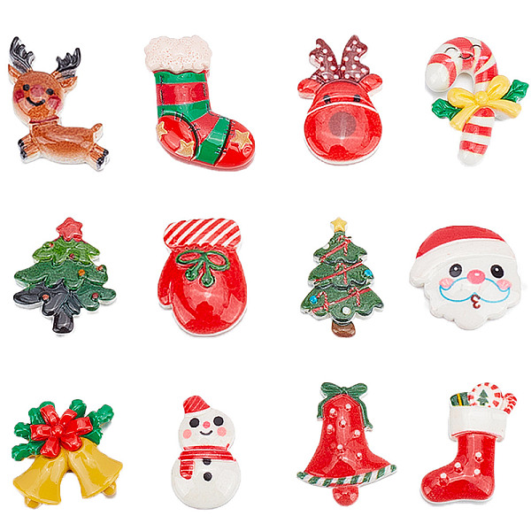 

PandaHall SUNNYCLUE 48Pcs 12 Styles Christmas Theme Opaque Resin Cabochons, Christmas Candy Cane & Snowman & Santa Claus, Mixed Shapes..., Multicolor