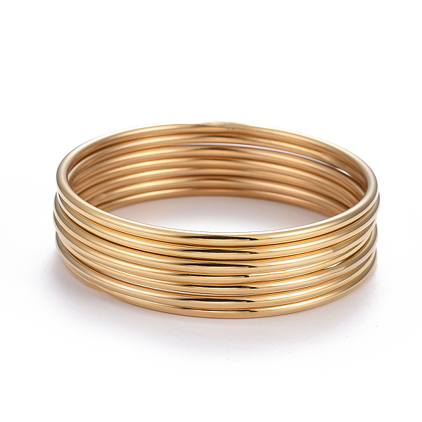 

PandaHall Vacuum Plating Fashion 304 Stainless Steel Buddhist Bangle Sets, Real 18K Gold Plated, 2-5/8 inch(6.8cm), 7pcs/set 304 Stainless...
