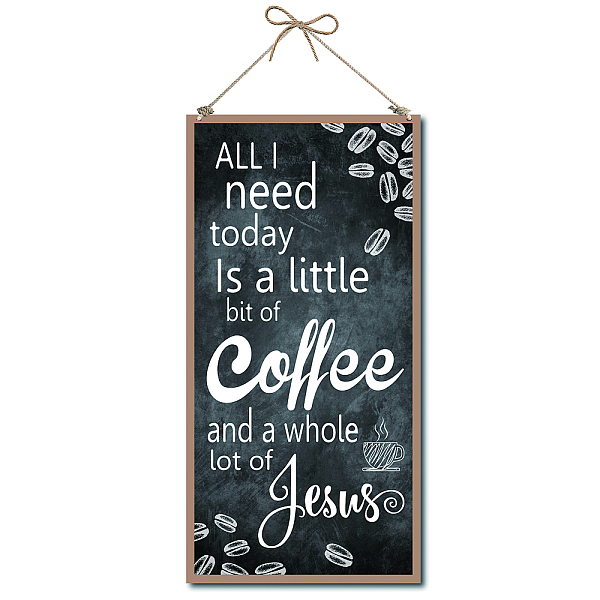 PandaHall Printed Wood Hanging Wall Decorations, for Front Door Home Decoration, with Jute Twine, Rectangle with Word, Black, 30x15x0.5cm...