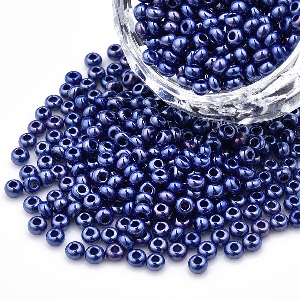 

PandaHall 8/0 Czech Opaque Glass Seed Beads, Lustered, Round, Dark Blue, 3x2mm, Hole: 1mm, about 500g/bag Czech Glass