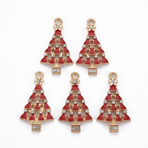 

PandaHall Rack Plating Alloy Enamel Pendants, with Crystal Rhinestone, Cadmium Free & Nickel Free & Lead Free, Christmas Trees, Light Gold..., Red