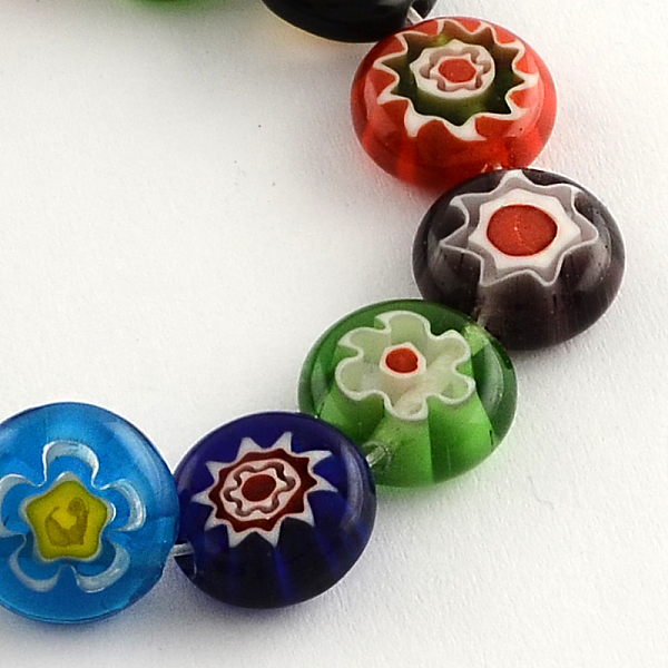 

PandaHall Flat Round Handmade Millefiori Glass Beads, Mixed Color, 10x4mm, Hole: 1mm, about 38pcs/strand, 14.5 inch Millefiori Lampwork Flat..., Multicolor