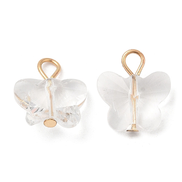 

PandaHall Glass Pendants, with Light Gold Brass Loops, Faceted, Butterfly Charms, WhiteSmoke, 17.5~18x15x7~7.5mm, Hole: 3mm Brass+Glass..., White