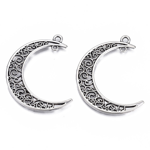 

PandaHall Tibetan Style Alloy Pendants, Cadmium Free & Lead Free, Moon, Antique Silver, 40.5x2x2.5mm, Hole: 1.4mm & 2mm, about 350pcs/1000g...
