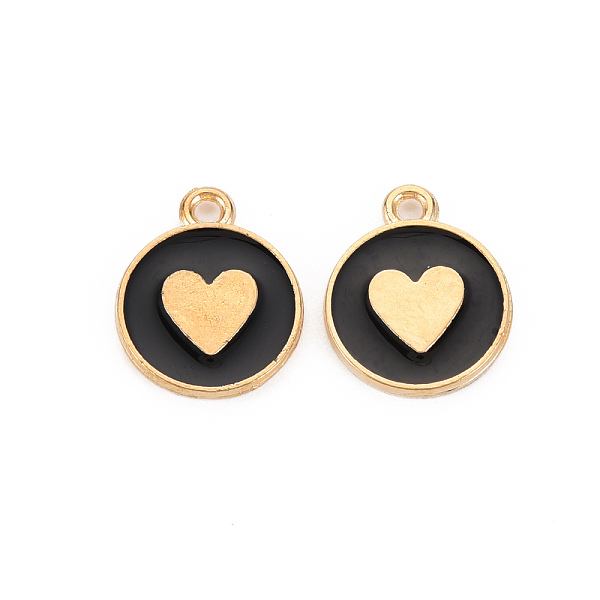 

PandaHall Alloy Enamel Pendants, Cadmium Free & Lead Free, Light Gold, Flat Round with Heart, Black, 16x13x2mm, Hole: 1.6mm Alloy+Enamel...