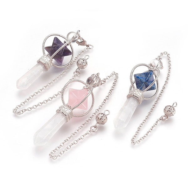 

PandaHall Natural Gemstone Dowsing Pendulums, with Platinum Tone Brass Findings, Merkaba Star, 257mm, Hole: 2mm Mixed Stone Merkaba Star..., Multicolor
