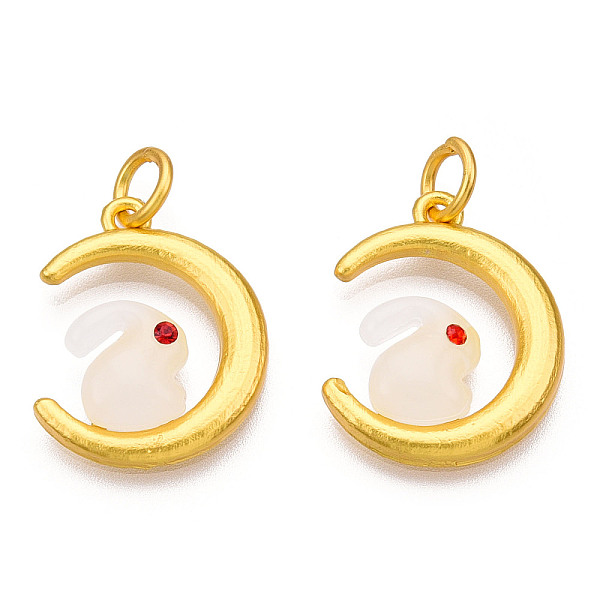 

PandaHall Glass Charms, with Alloy Findings and Rhinestone, Matte Gold Color, Moon with Rabbit, Ruby, 21x17x4mm, Jump Ring: 6x1mm, Inner..., White