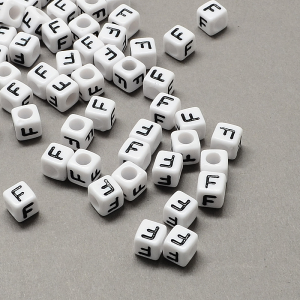 

PandaHall Large Hole Acrylic Letter European Beads, Horizontal Hole, White & Black, Cube with Letter, Letter.F, 8x8x8mm, Hole: 4mm, about...