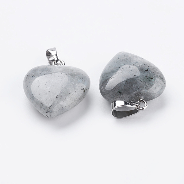 PandaHall Natural Labradorite Pendants, with Brass Findings, Heart, Platinum, 23x20x7~9mm, Hole: 5x8mm Labradorite Heart