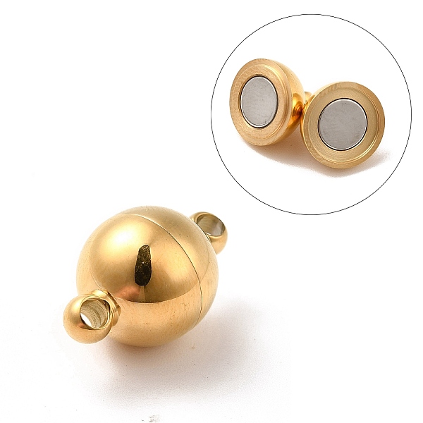 

PandaHall 304 Stainless Steel Magnetic Clasps with Loops, Ion Plating (IP), Round, Golden, 20x12mm, Hole: 2.5mm 304 Stainless Steel Round