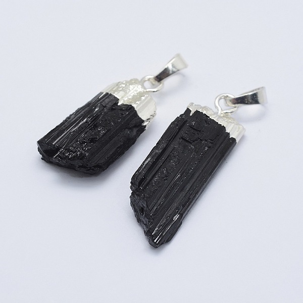 

PandaHall Natural Black Tourmaline Pendants, with Brass Findings, Nuggets, Silver Color Plated, 30~53x12.5~35x10~25mm, Hole: 6.5x4mm...