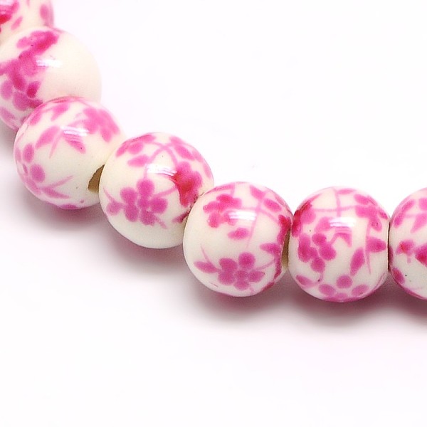 

PandaHall Handmade Flower Printed Porcelain Ceramic Beads Strands, Round, Pearl Pink, 6mm, Hole: 2mm, about 60pcs/strand, 13 inch Porcelain...