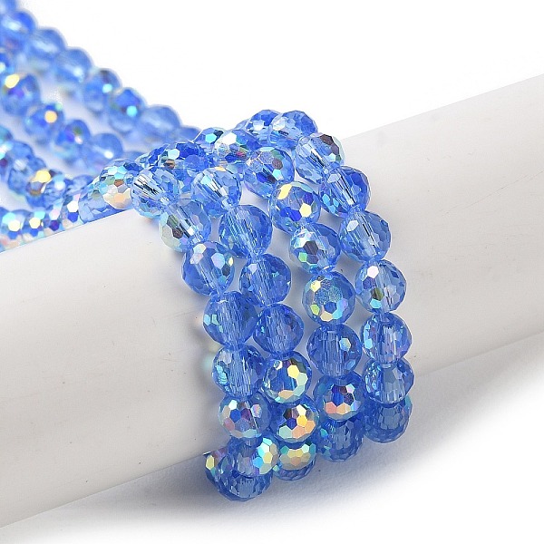 

PandaHall Transparent Electroplate Glass Beads Strands, AB Color Plated, Faceted, Round, Cornflower Blue, 3.8x4.2mm, Hole: 0.9mm, about...