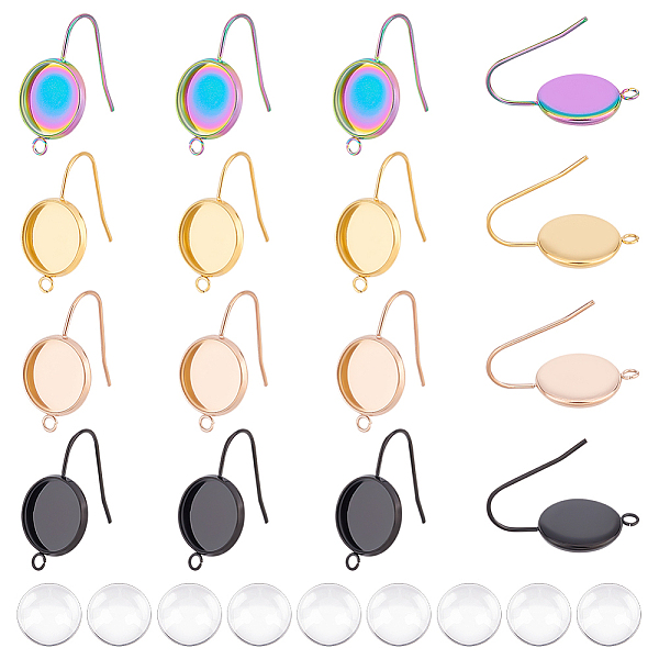 

PandaHall UNICRAFTALE 16Pcs 4 Colors 12mm Bezel Earring Hook with 20Pcs Transparent Glass Cabochons 304 Stainless Steel Dangle Earrings..., Clear