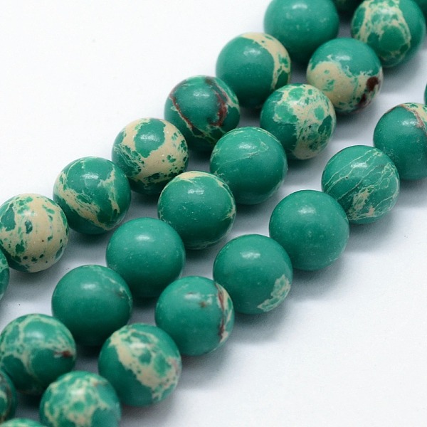 

PandaHall Synthetic Imperial Jasper Beads Strands, Dyed, Round, Light Sea Green, 6mm, Hole: 0.8mm, about 63pcs/strand, 14.76 inch(37.5cm)...
